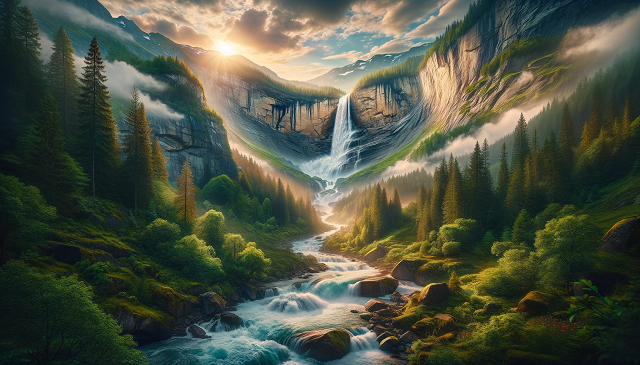 Baner do strony kropla natury. Wodospad Krimmler Wasserfälle w Austrii, najwyższy wodospad w Europie Środkowej. Scena ukazuje majestatyczność i skalę wodospadu otoczonego bujną zielenią.